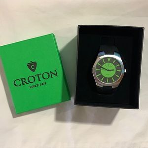 Brand new Croton Men's Watch Stainless Steel Case Black Dial & Rubber Strap